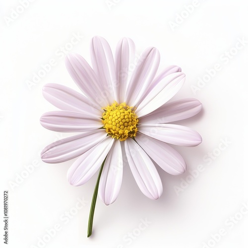 Soft Pink Flower with Yellow Center on White Background