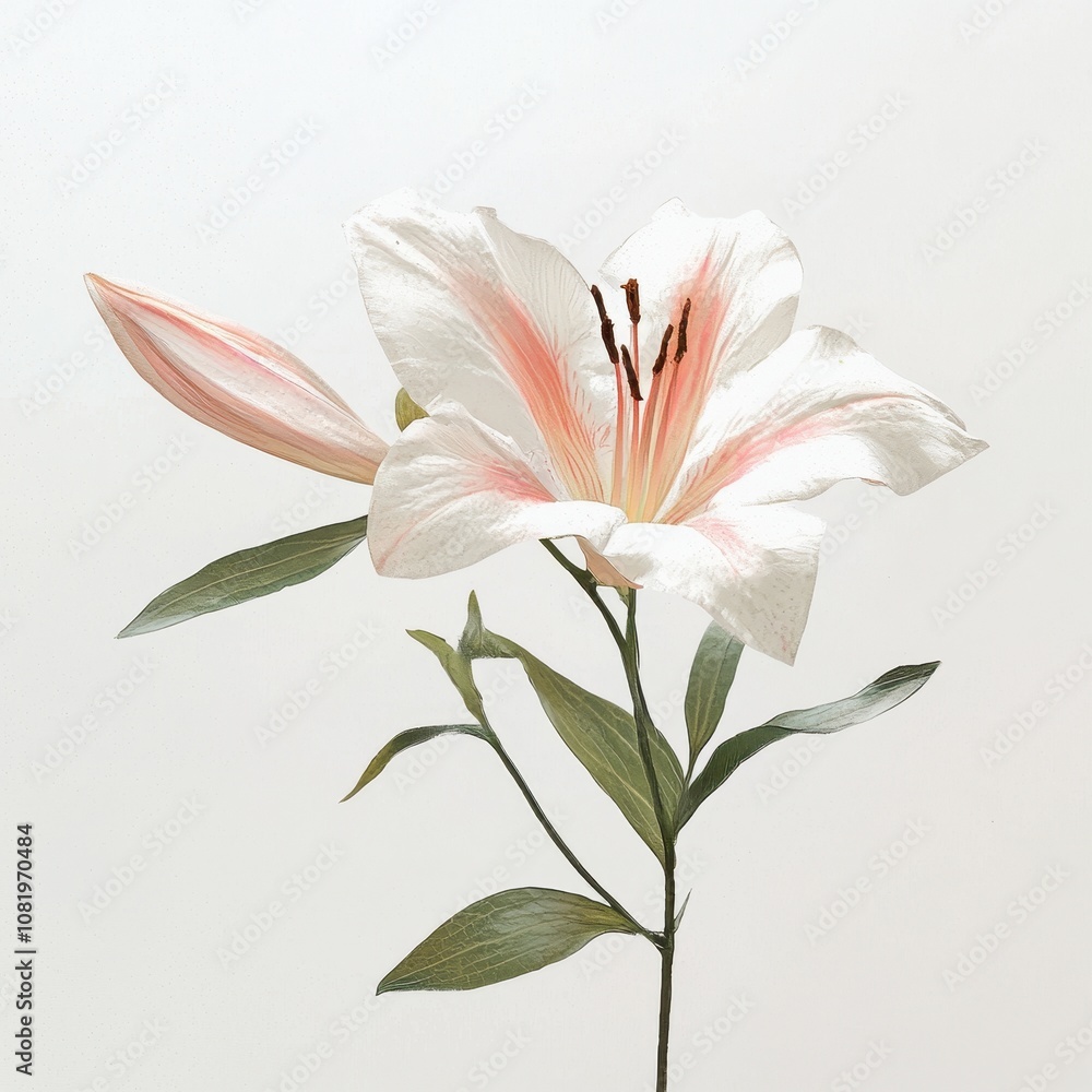 Elegant White Lily with Subtle Pink Highlights Elegant White Lily with Subtle Pink Highlights