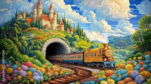Whimsical Journey: Castle Vista from a Train Tunnel