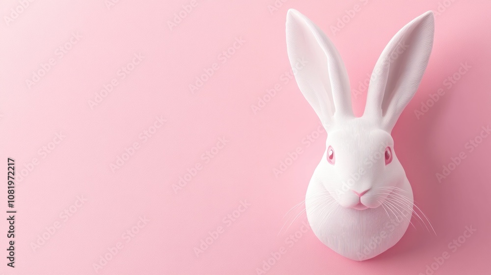 Fototapeta premium White rabbit head on a pink background, conveying a whimsical and playful concept, ideal for Easter or spring themes, featuring a smooth texture and striking contrast