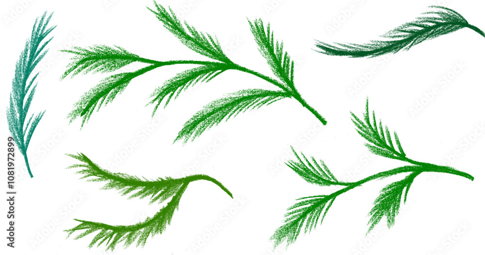 Naklejka premium Pine Tree Branches Christmas Drawing Crayon Chalk Vector
