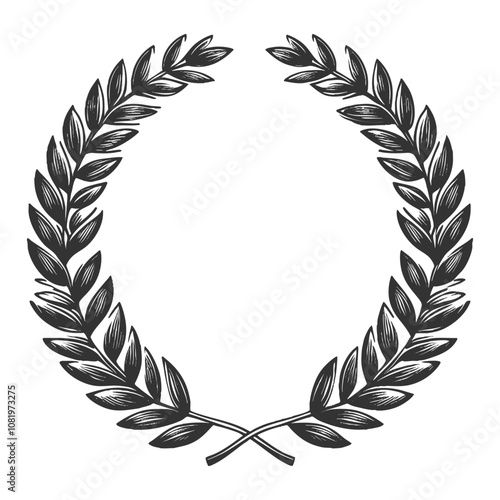 laurel wreath, symbolizing victory and honor, depicted in a detailed engraving style sketch engraving generative ai vector illustration. Scratch board imitation. Black and white image.