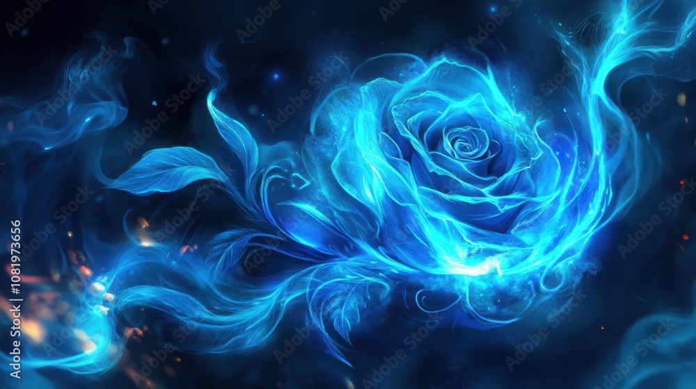 Ethereal Blue Rose with a Mystic Glow, Surrounded by Soft Streams of Light, Captivating Artwork for Romantic or Dreamy Thematic Projects Ethereal Blue Rose with a Mystic Glow, Surrounded by Soft Streams of Light, Captivating Artwork for Romantic or Dreamy Thematic Projects