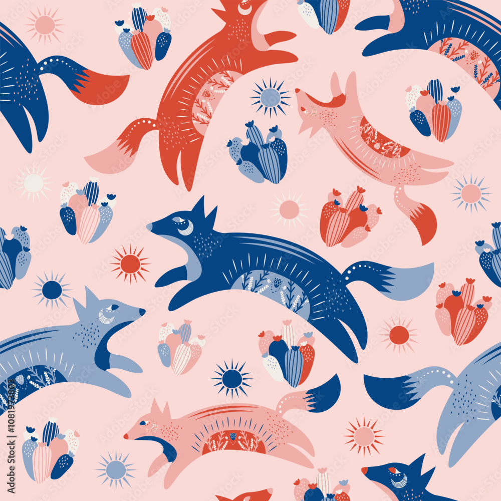 Folk Art Animal Seamless Pattern Folk Art Animal Seamless Pattern