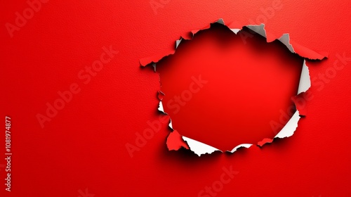 Red background with a large white hole in it. The hole is so big that it takes up most of the background, leaving only a small portion of the red color visible photo