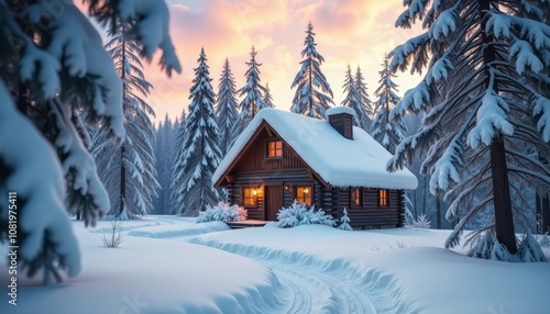 A Cozy Winter Cabin in a Snowy Forest: A Perfect Winter's Day Escape