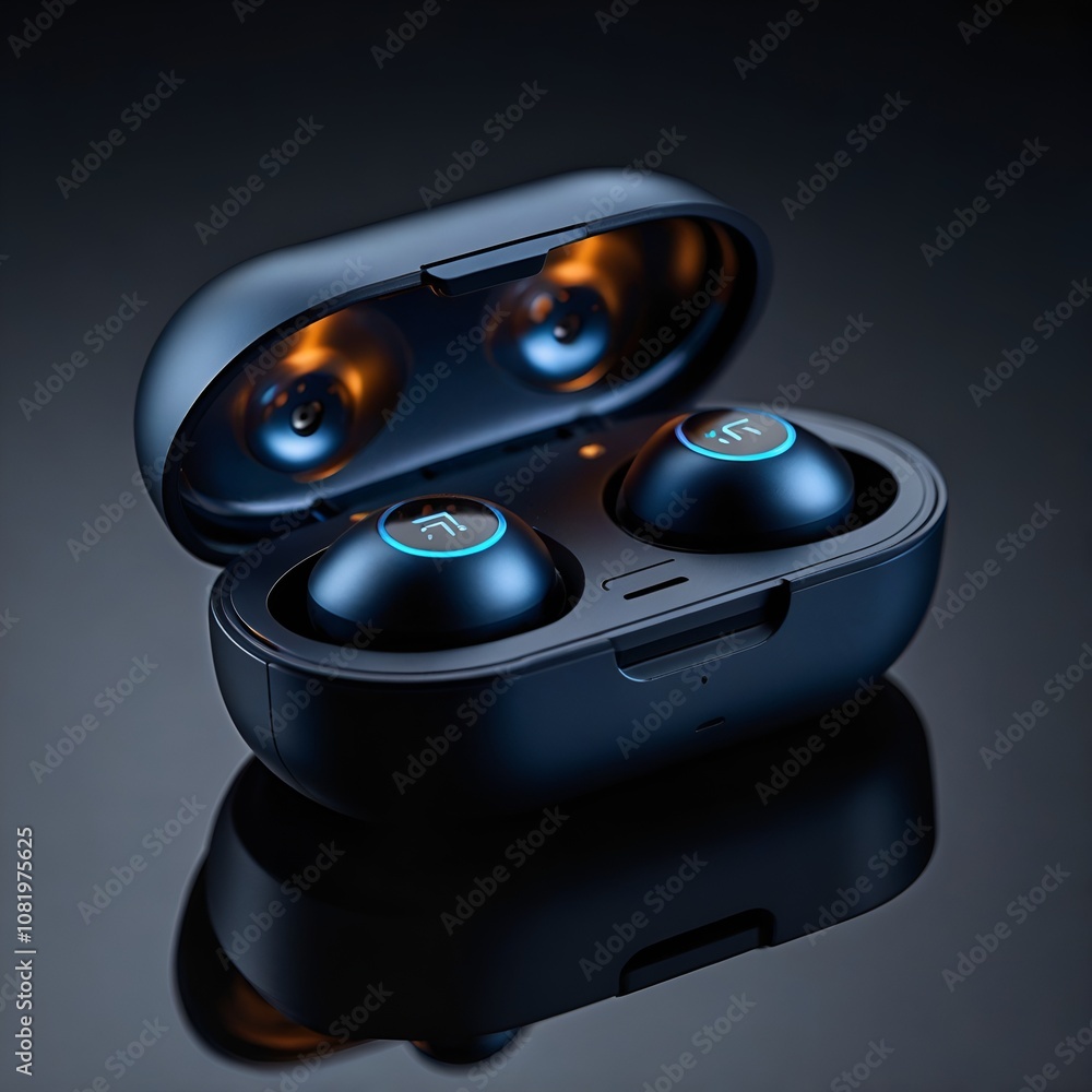 A sleek pair of matte black wireless earbuds A sleek pair of matte black wireless earbuds