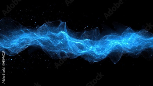 Abstract digital blue particle wave, glowing on dark background, high-tech futuristic design 