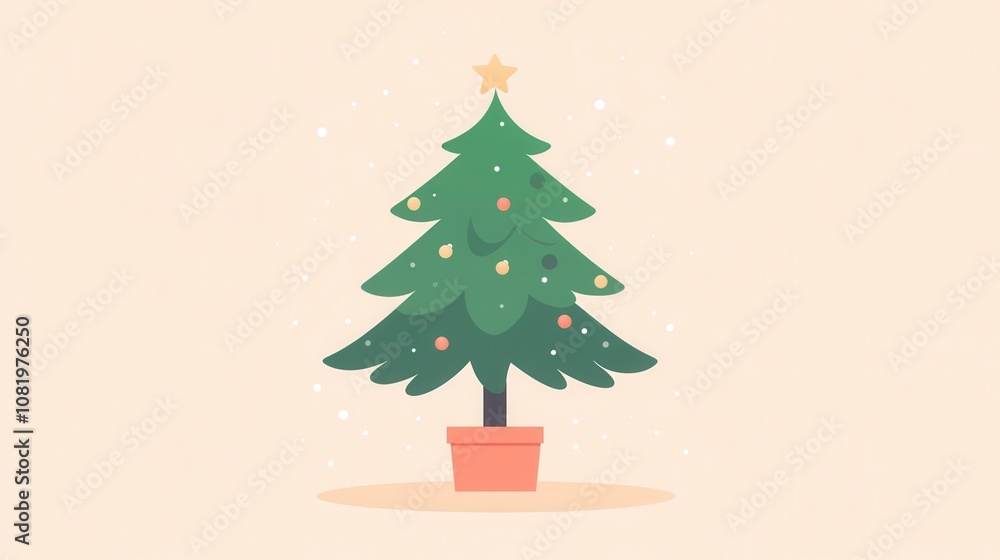 Naklejka premium Festive Christmas Tree with Ornaments and Star Topper