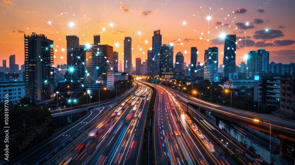 A cityscape at dusk with a network of glowing lines connecting the buildings, symbolizing global connectivity and progress. A cityscape at dusk with a network of glowing lines connecting the buildings, symbolizing global connectivity and progress.