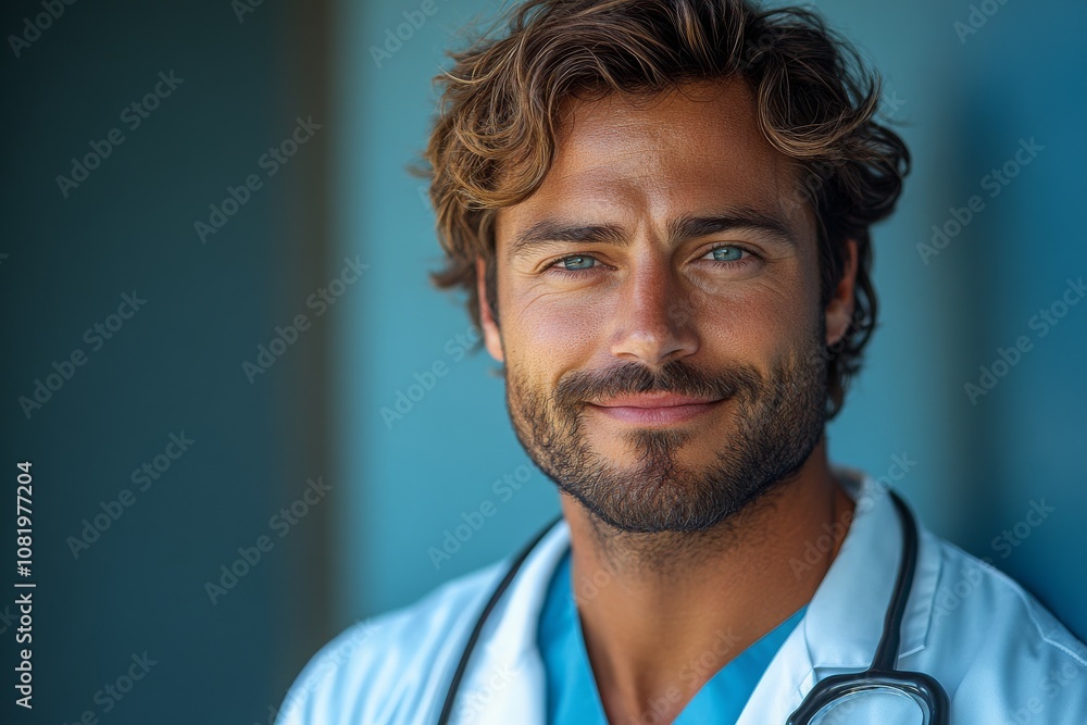 Portrait of a male doctor with a phonendoscope close-up on a blurred background. Medicine, hospital, treatment Portrait of a male doctor with a phonendoscope close-up on a blurred background. Medicine, hospital, treatment