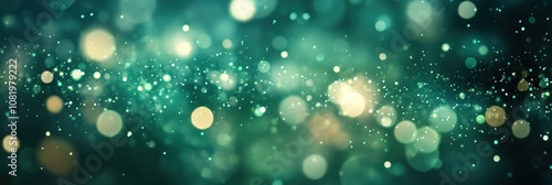 green bokeh background, Green Christmas particles and sprinkles for a holiday event. Background with sparkles and glitters