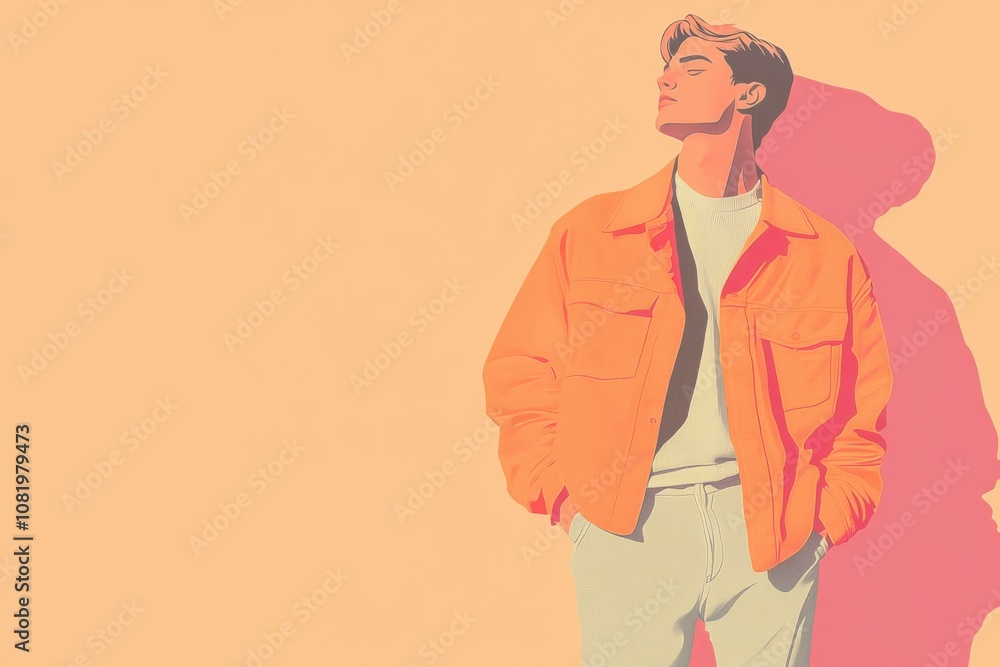 Fototapeta premium Minimalistic androgynous fashion portrait in pastel tones