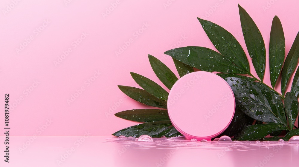 Luxurious moisturizer jar surrounded by fresh leaves beauty product studio setting minimalist design aesthetic appeal Luxurious moisturizer jar surrounded by fresh leaves beauty product studio setting minimalist design aesthetic appeal