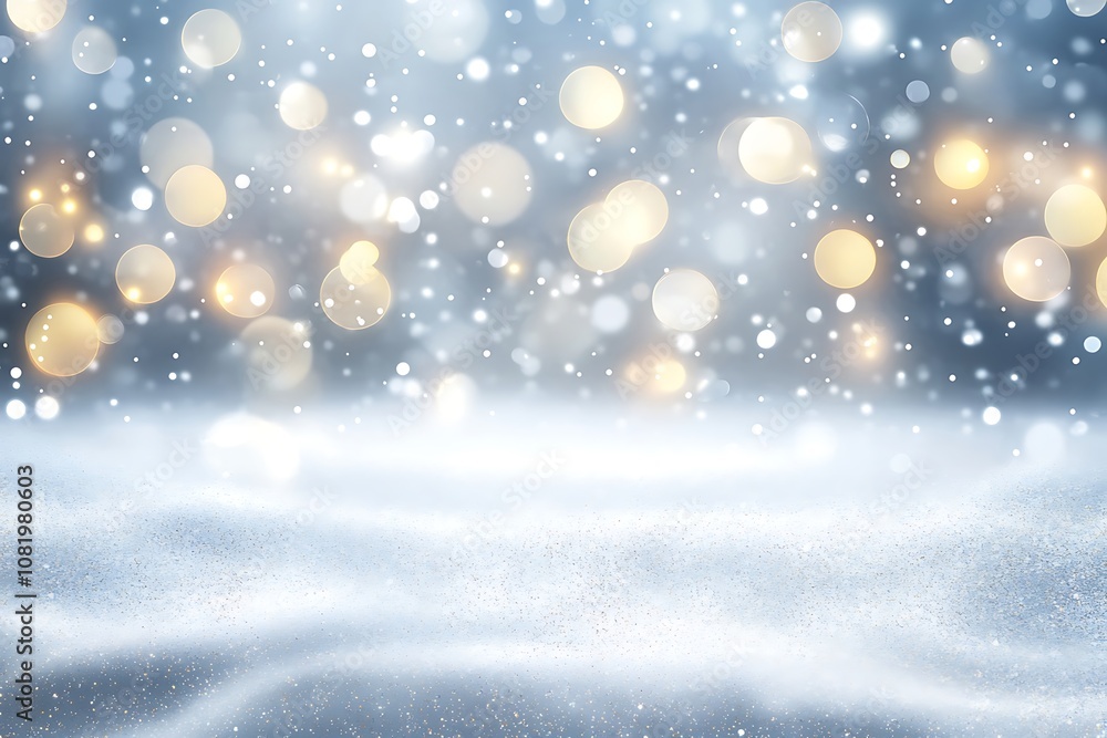 Fototapeta premium white and silver glitter background with space for text, white and grey glitter bokeh . white bokeh blur circle variety Dreamy soft focus wallpaper backdrop, Christmas snow or anniversary banner, 