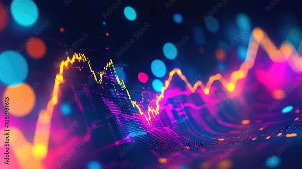 Abstract depiction of financial graphs and charts in neon colors Abstract depiction of financial graphs and charts in neon colors