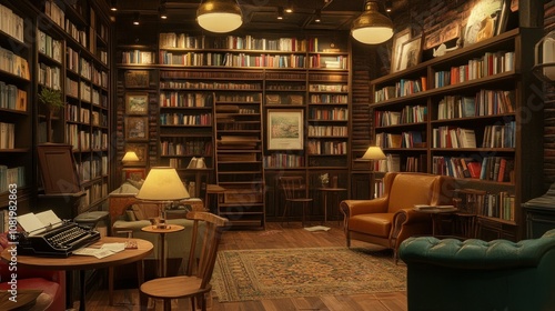 A cozy book-themed caffe