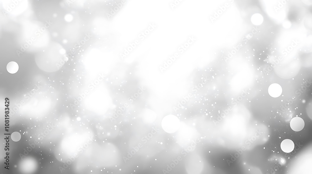 Obraz premium white and silver glitter background with space for text, white and grey glitter bokeh . white bokeh blur circle variety Dreamy soft focus wallpaper backdrop,Christmas snow or anniversary banner,