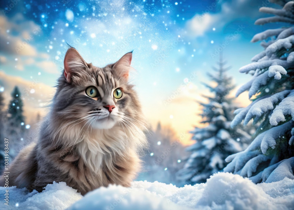 Fluffy Gray Cat Playing in the Snowy Winter Wonderland – Adorable Feline in a Cold Outdoor Scene, Perfect for Cat Lovers and Winter Photography Enthusiasts Fluffy Gray Cat Playing in the Snowy Winter Wonderland – Adorable Feline in a Cold Outdoor Scene, Perfect for Cat Lovers and Winter Photography Enthusiasts