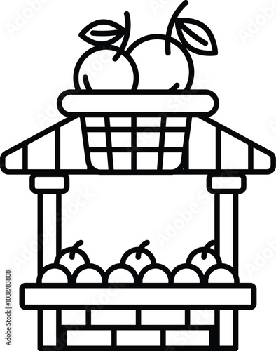 Fotografie A fruit stand with a basket of fruit on top
