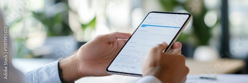 Person Filling Out Online Form on Tablet