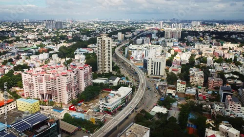 Ariel shot of newly constructed Banerghatta road metro line in Bangalore city, India  photo