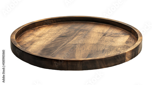 Wooden plate, and bowl, isolated on a transparent background