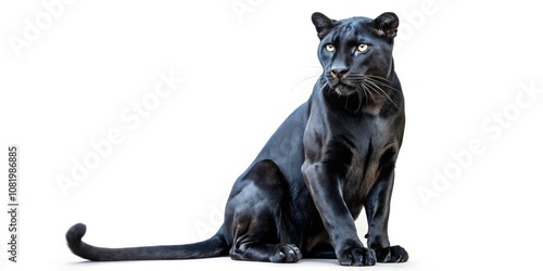 Majestic Black Panther in Sitting Position on Transparent Background - Stunning Wildlife Photography of Panther, Big Cat, Animal Portrait, Isolated Image for Creative Projects