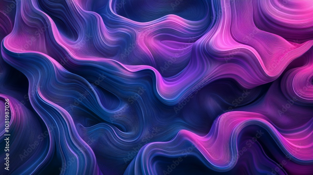 Fototapeta premium Vibrant Abstract Swirls in Deep Pink and Blue Tones, Fluid Design with Wavy Patterns Conveying Motion and Dynamism in Modern Art