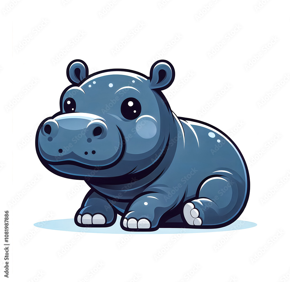 Isolated vector illustration of cute blue hippo baby on white background. Isolated vector illustration of cute blue hippo baby on white background.
