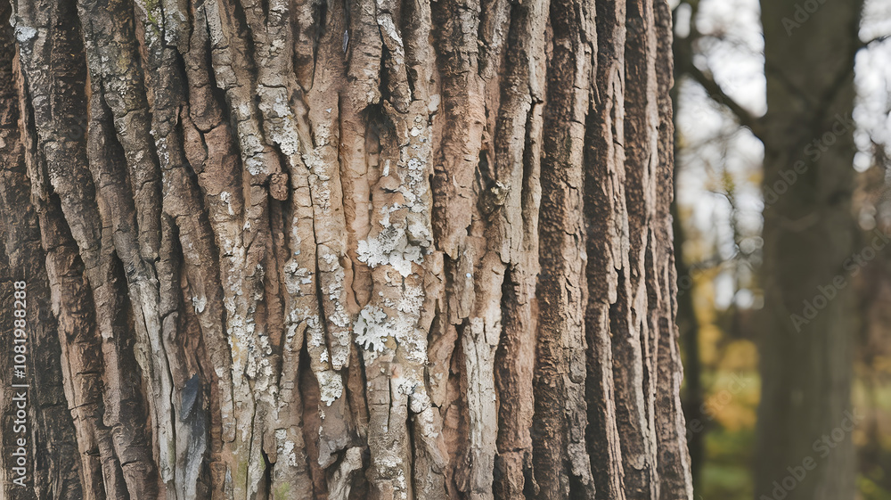 Fototapeta premium Close-up of textured maple tree bark with rugged surface details, perfect for natural backgrounds, textures, or design elements in forestry and environmental projects.