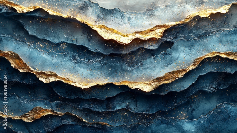 Abstract layered design with gold accents on a dark blue background. Abstract layered design with gold accents on a dark blue background.