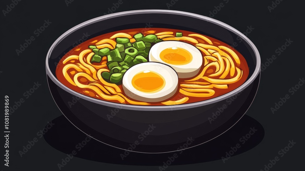 Japanese soup ramen in bowl on dark background Japanese soup ramen in bowl on dark background