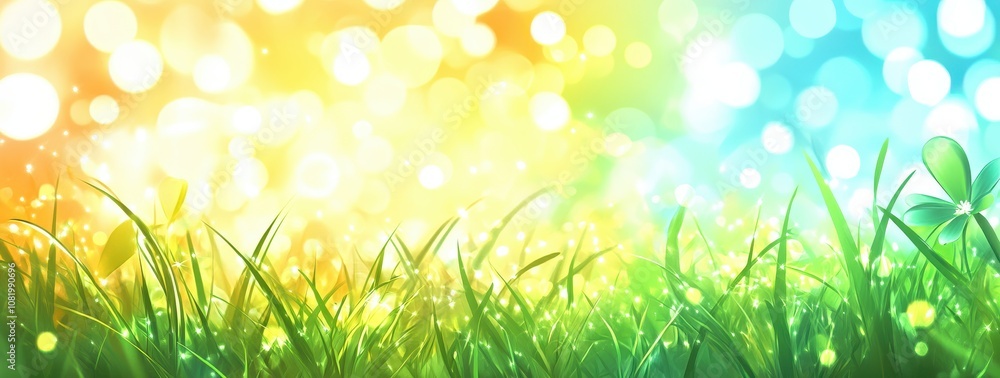 Fototapeta premium Bright and Colorful Abstract Background with Green Grass and Bokeh Effect Perfect for Spring and Nature-themed Designs