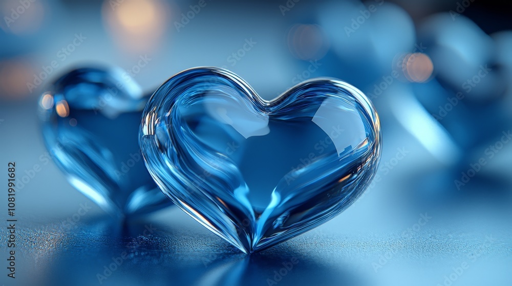 Fototapeta premium 3d blue glossy hearts on a blue background