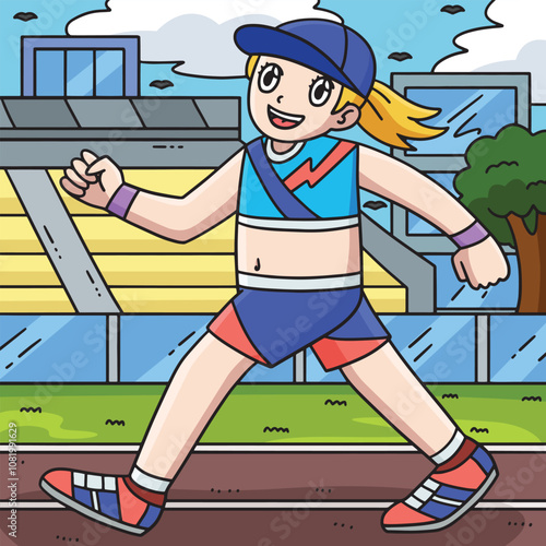 Track and Field Female Race Walking Colored 