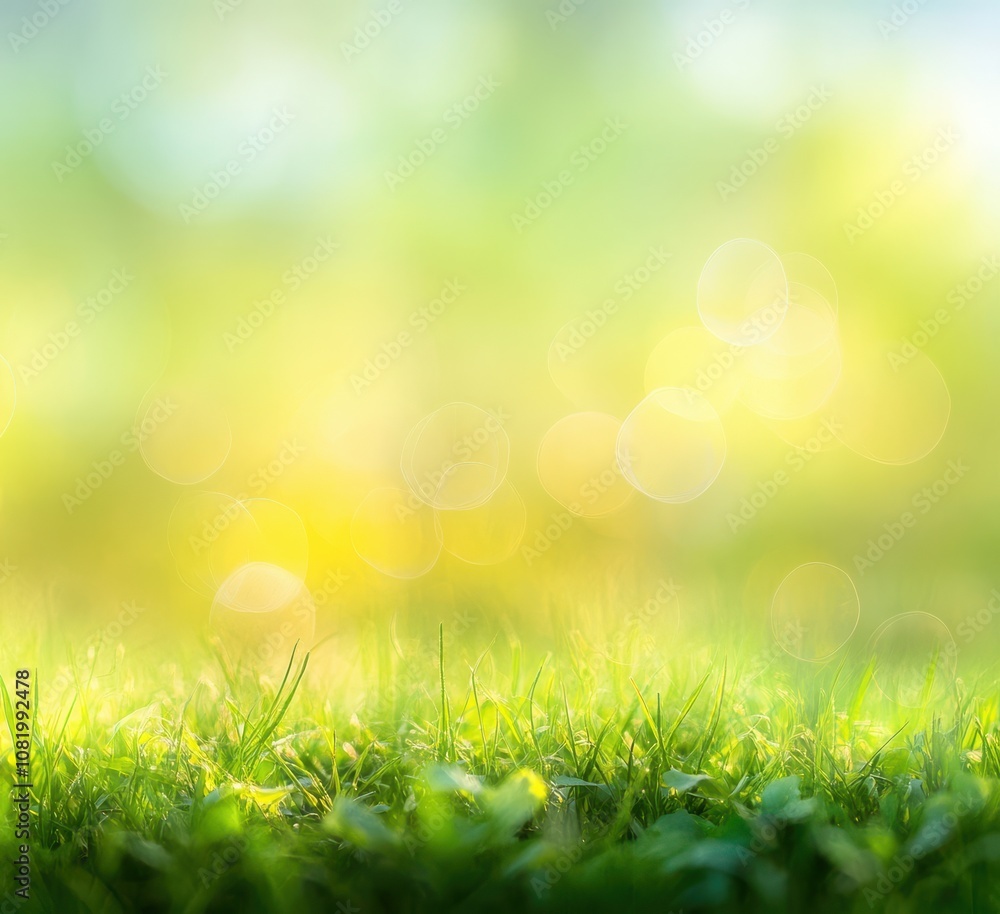 Fototapeta premium Blurred Spring Background with Green Grass and Bokeh