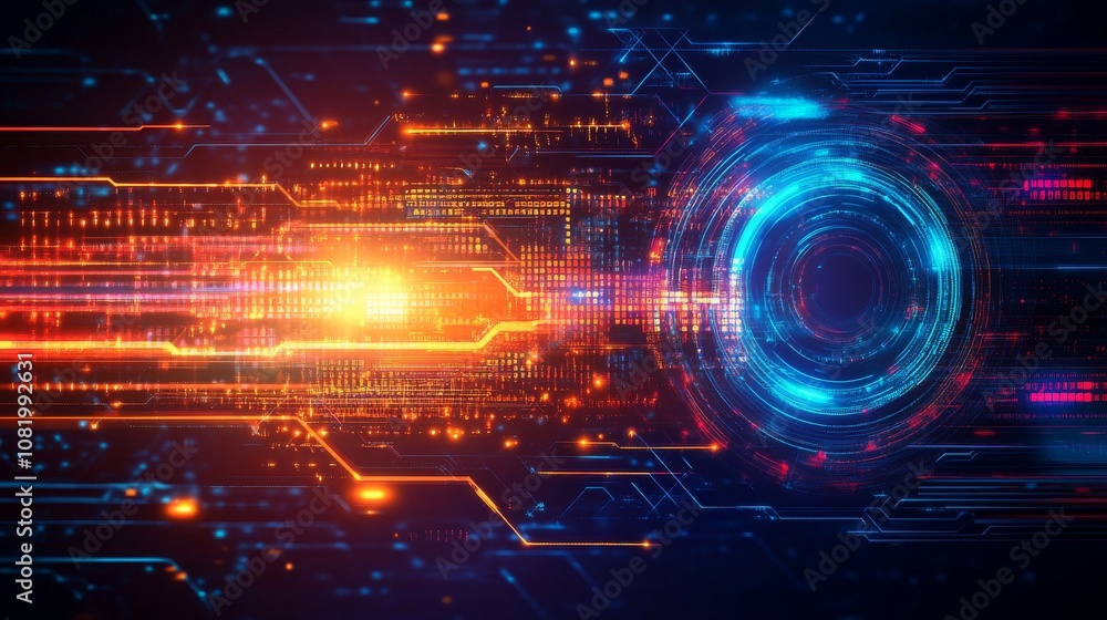 Obraz premium Futuristic Technology and Neon Lights for Cyber Monday