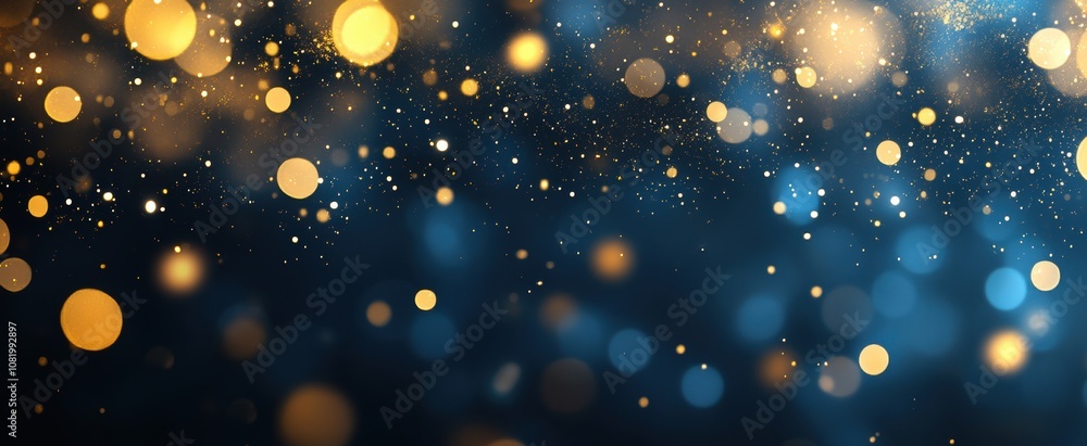 Golden Bokeh Lights on Blue Background Golden Bokeh Lights on Blue Background
