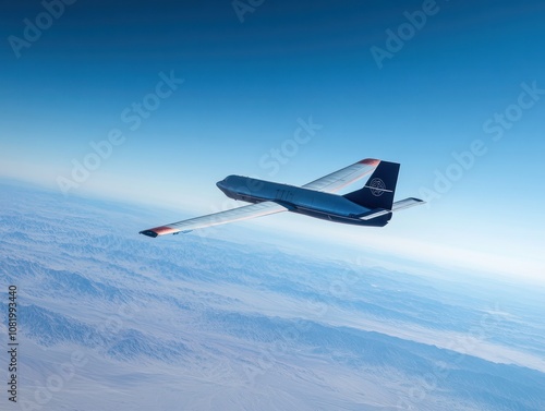 High-altitude research aircraft using ion propulsion, flying into the upper atmosphere to gather scientific data photo