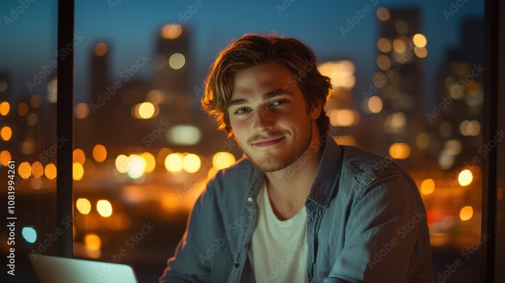 The Man with Laptop Smiling The Man with Laptop Smiling