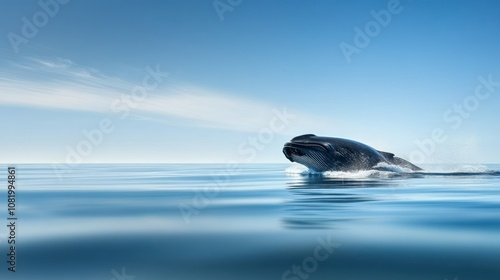 Wallpaper Mural Humpback Whale Breaching in the Ocean with Clear Blue Sky Torontodigital.ca