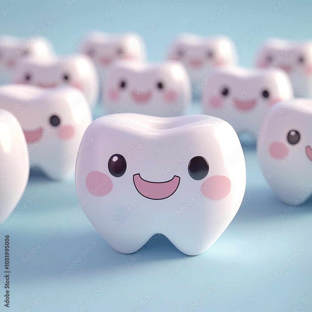 Group of Smiling Tooth Characters on Blue Background. Group of Smiling Tooth Characters on Blue Background.