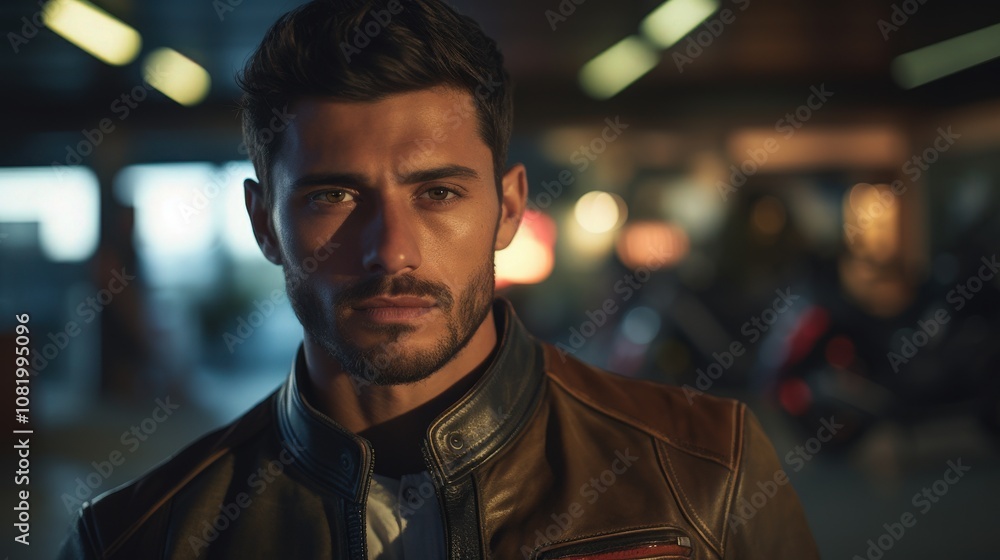 Fototapeta premium Latino male in cinematic stock photo with f/1.8 lens - Street style fashion shoot