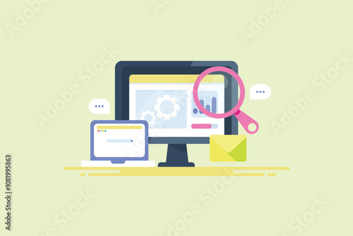 Software application website management tool, optimized for web page speed loading, computer technology concept.