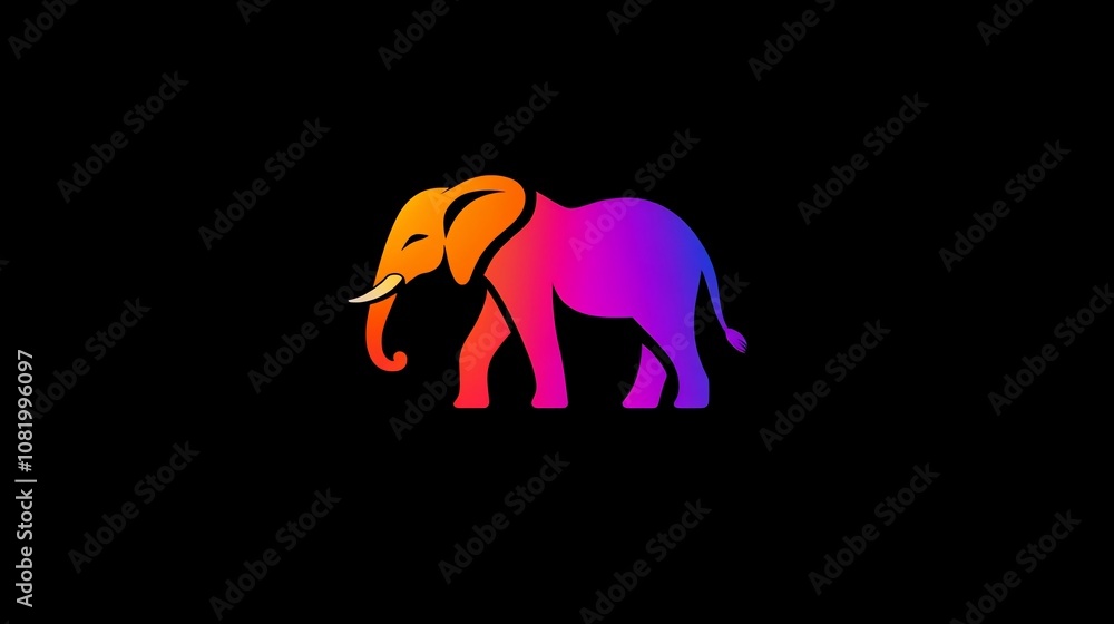 Colorful gradient silhouette of an elephant on a black background. Colorful gradient silhouette of an elephant on a black background.