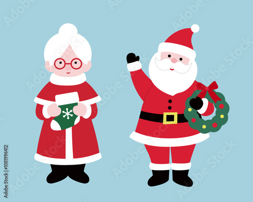 Set of Cute Santa Claus and Mrs Claus flat vector stock illustration.
Christmas granny and santa claus clipart.
Merry Xmas design element.
Good for card, banner, flayer, leaflet, poster. 
