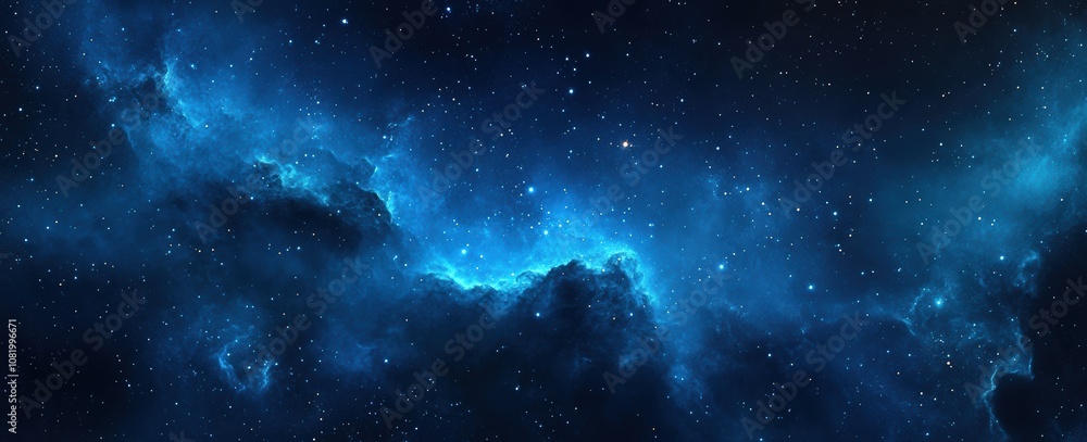 Fototapeta premium Stunning View of a Majestic Cosmic Nebula in Shades of Blue with Distant Stars and Ethereal Gas Clouds Illuminating the Vastness of Outer Space