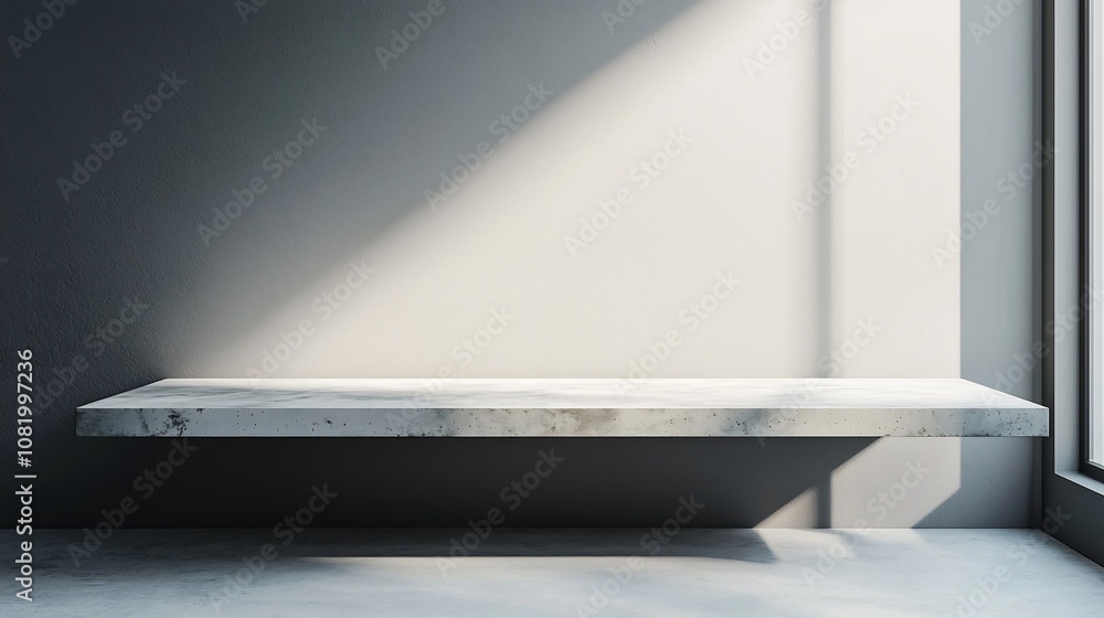 Minimalist Concrete Slab Table with Cantilevered Display Design for Empty Product Showcase Minimalist Concrete Slab Table with Cantilevered Display Design for Empty Product Showcase