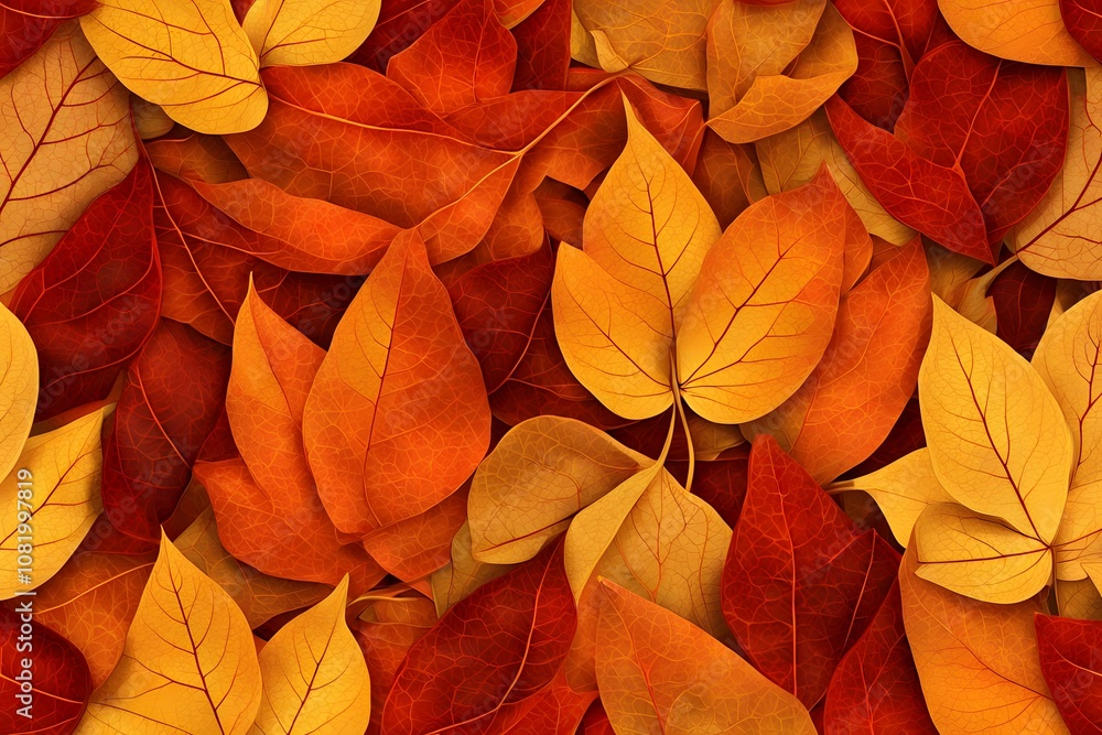 Autumn leaves a rich seamless pattern of overlapping autumn leaves in shades of orange red and yellow, Ai Generated Autumn leaves a rich seamless pattern of overlapping autumn leaves in shades of orange red and yellow, Ai Generated